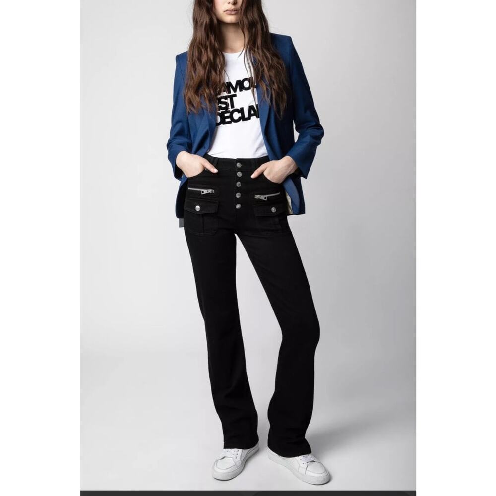 Zadig & Voltaire‎ Eyes Eco Black Jeans Moto Style Zippers Size 27